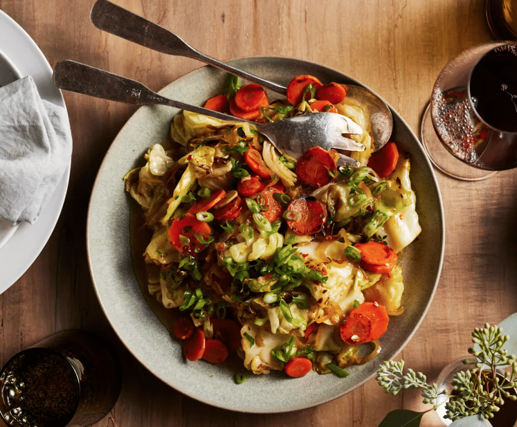charred cabbage and carrots by Ayesha Curry for Bon Appetit